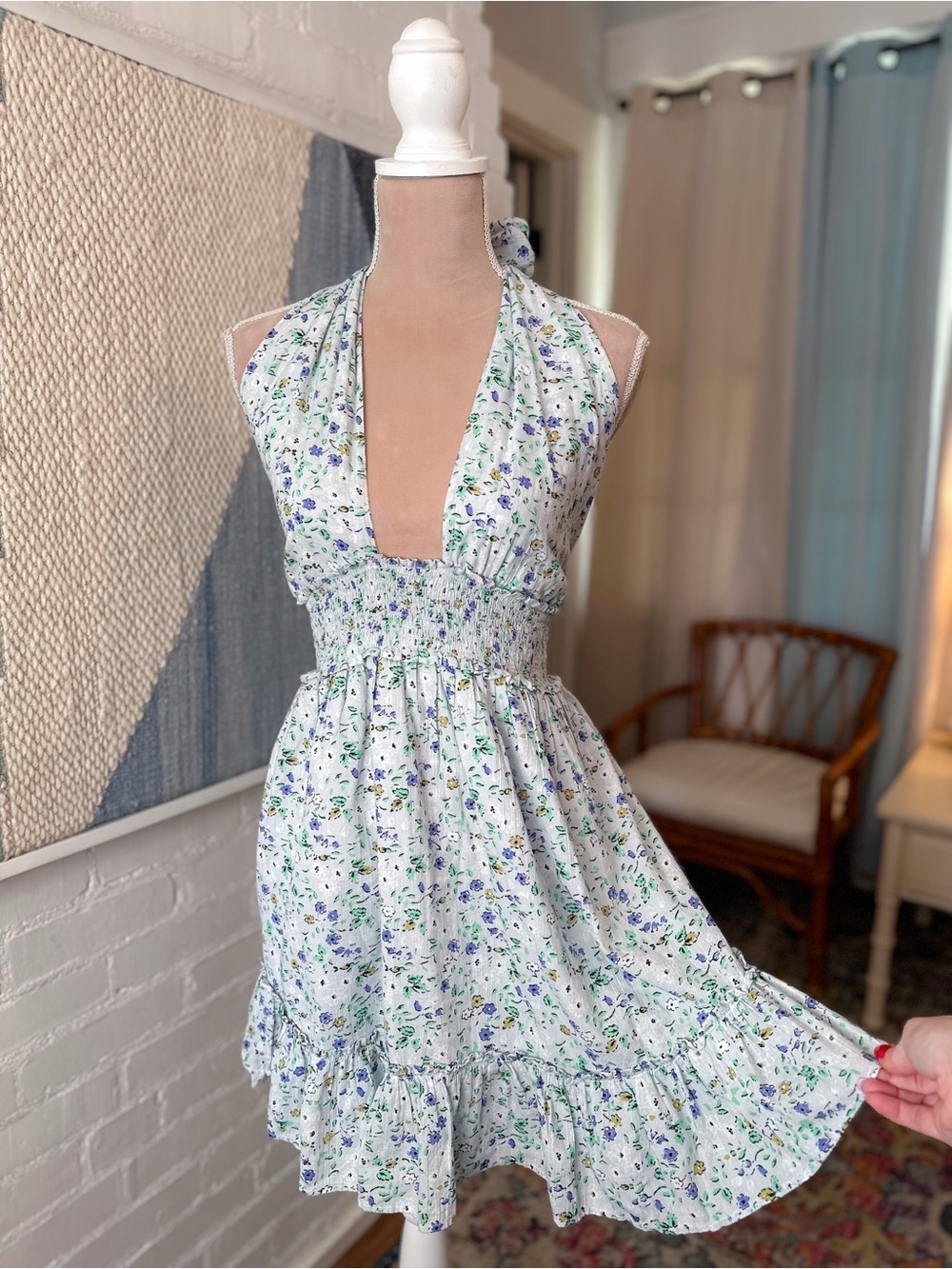 Aerie Blue Floral Haltertop Backless Dress